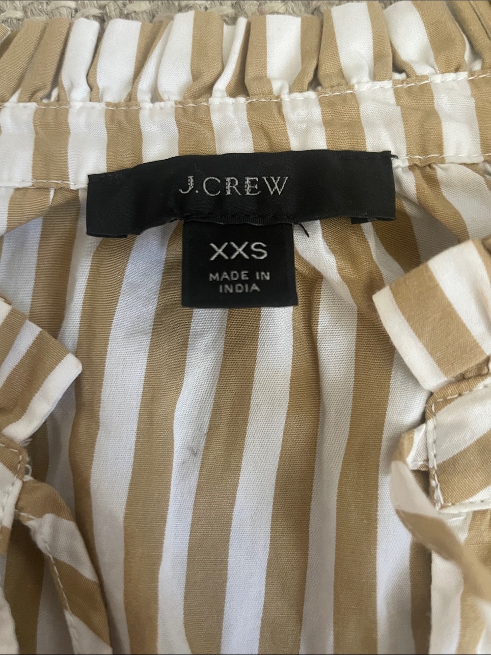 J. Crew Tan and White Striped Tie-Front Peasant Blouse - Picture 2 of 5